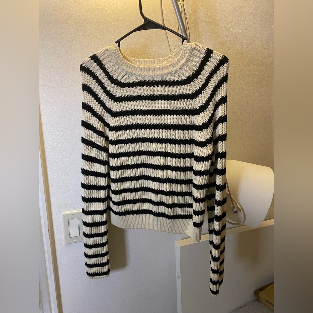 Zara Black and Cream Striped Sweater